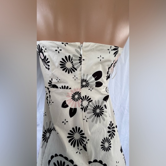 GAP STRETCH MINI DRESS STRAPLESS LINED CREAM W/ BLACK PINK GRAY FLOWERS SIZE 12 - Picture 11 of 11
